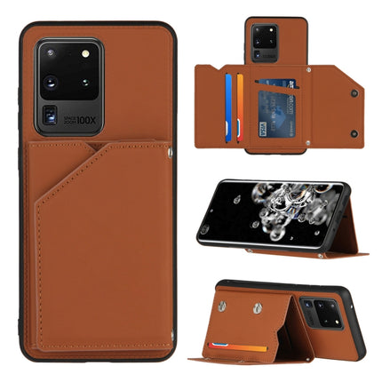 For Samsung Galaxy S20 Ultra Skin Feel PU + TPU + PC Back Cover Shockproof Case with Card Slots & Holder & Photo Frame(Brown)-garmade.com