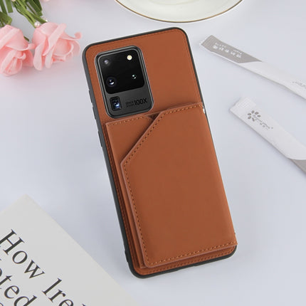 For Samsung Galaxy S20 Ultra Skin Feel PU + TPU + PC Back Cover Shockproof Case with Card Slots & Holder & Photo Frame(Brown)-garmade.com