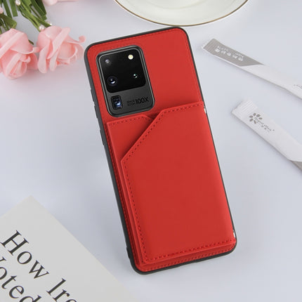 For Samsung Galaxy S20 Ultra Skin Feel PU + TPU + PC Back Cover Shockproof Case with Card Slots & Holder & Photo Frame(Red)-garmade.com