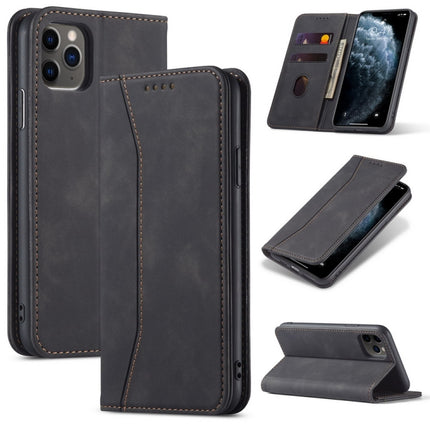 Skin-feel Calfskin Texture Magnetic Dual-Fold Horizontal Flip Leather Case with Holder & Card Slots & Wallet For iPhone 11(Black)-garmade.com