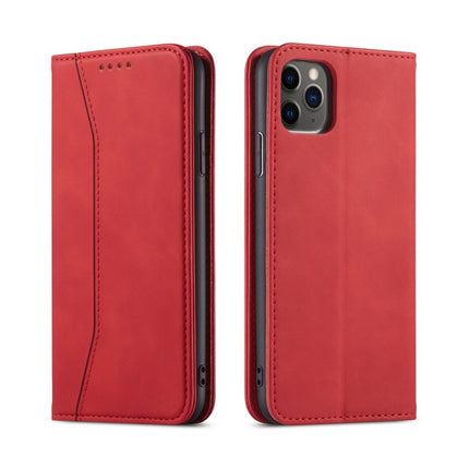 Skin-feel Calfskin Texture Magnetic Dual-Fold Horizontal Flip Leather Case with Holder & Card Slots & Wallet For iPhone 11(Red)-garmade.com