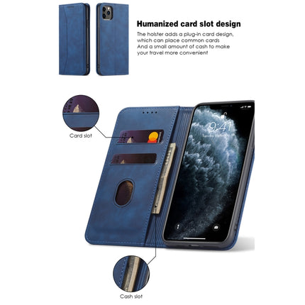 Skin-feel Calfskin Texture Magnetic Dual-Fold Horizontal Flip Leather Case with Holder & Card Slots & Wallet For iPhone 11(Blue)-garmade.com