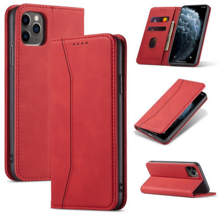 Skin-feel Calfskin Texture Magnetic Dual-Fold Horizontal Flip Leather Case with Holder & Card Slots & Wallet For iPhone 11 Pro(Red)-garmade.com