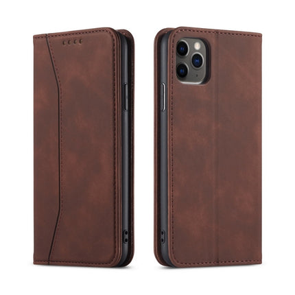 Skin-feel Calfskin Texture Magnetic Dual-Fold Horizontal Flip Leather Case with Holder & Card Slots & Wallet For iPhone 11 Pro(Coffee)-garmade.com