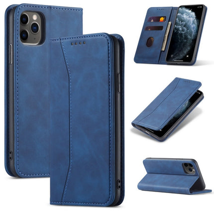 Skin-feel Calfskin Texture Magnetic Dual-Fold Horizontal Flip Leather Case with Holder & Card Slots & Wallet For iPhone 11 Pro(Blue)-garmade.com