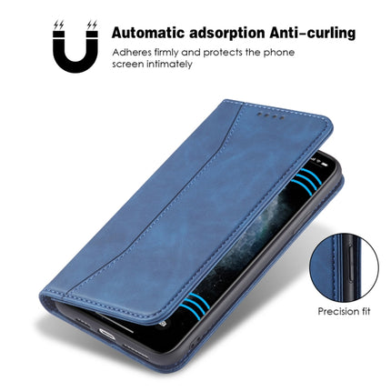 Skin-feel Calfskin Texture Magnetic Dual-Fold Horizontal Flip Leather Case with Holder & Card Slots & Wallet For iPhone 11 Pro(Blue)-garmade.com