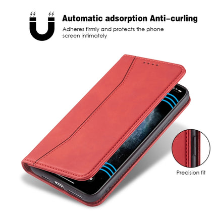 Skin-feel Calfskin Texture Magnetic Dual-Fold Horizontal Flip Leather Case with Holder & Card Slots & Wallet For iPhone 12 mini(Red)-garmade.com