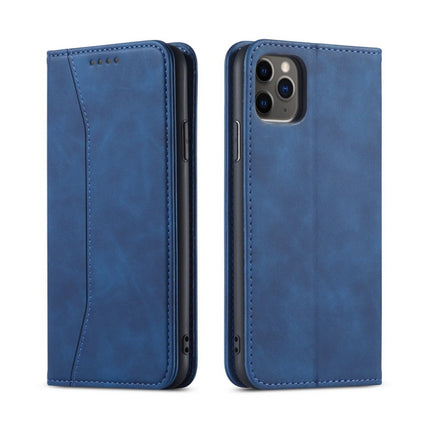 Skin-feel Calfskin Texture Magnetic Dual-Fold Horizontal Flip Leather Case with Holder & Card Slots & Wallet For iPhone 12 mini(Blue)-garmade.com