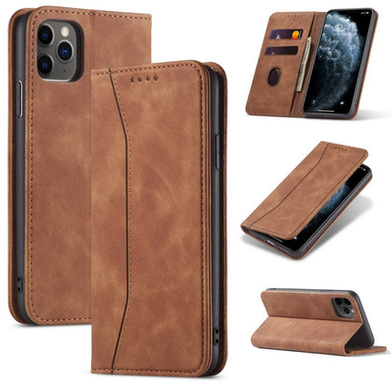 Skin-feel Calfskin Texture Magnetic Dual-Fold Horizontal Flip Leather Case with Holder & Card Slots & Wallet For iPhone 12 mini(Brown)-garmade.com