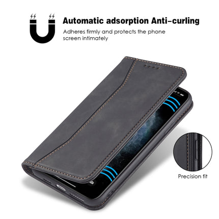 Skin-feel Calfskin Texture Magnetic Dual-Fold Horizontal Flip Leather Case with Holder & Card Slots & Wallet(Black)-garmade.com