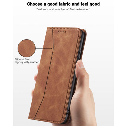 Skin-feel Calfskin Texture Magnetic Dual-Fold Horizontal Flip Leather Case with Holder & Card Slots & Wallet (Brown)-garmade.com