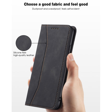 Skin-feel Calfskin Texture Magnetic Dual-Fold Horizontal Flip Leather Case with Holder & Card Slots & Wallet For iPhone 12 Pro Max(Black)-garmade.com