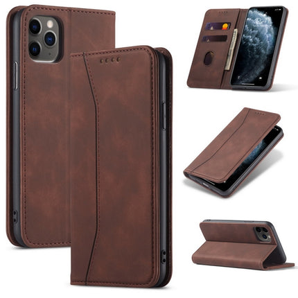 Skin-feel Calfskin Texture Magnetic Dual-Fold Horizontal Flip Leather Case with Holder & Card Slots & Wallet For iPhone 12 Pro Max(Coffee)-garmade.com