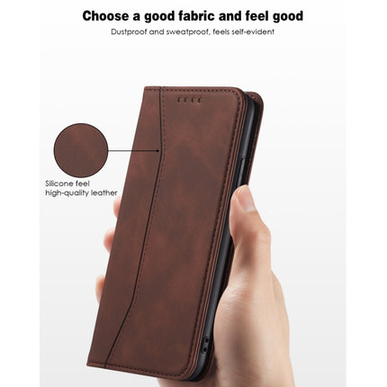 Skin-feel Calfskin Texture Magnetic Dual-Fold Horizontal Flip Leather Case with Holder & Card Slots & Wallet For iPhone 12 Pro Max(Coffee)-garmade.com