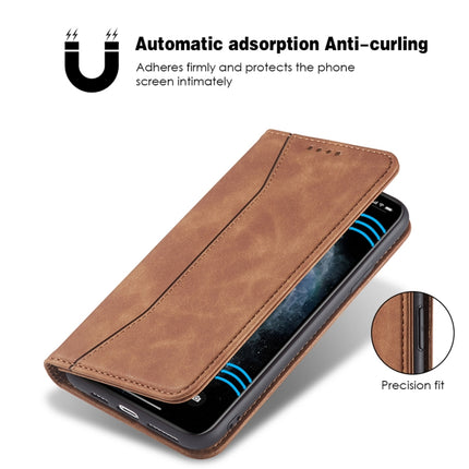 Skin-feel Calfskin Texture Magnetic Dual-Fold Horizontal Flip Leather Case with Holder & Card Slots & Wallet For iPhone 12 Pro Max(Brown)-garmade.com