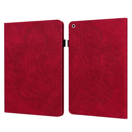 For iPad 10.2 2021 / 2020 / 2019 Peacock Embossed Pattern TPU + PU Horizontal Flip Leather Case with Holder & Card Slots & Wallet & Sleep / Wake-up Function(Red)-garmade.com