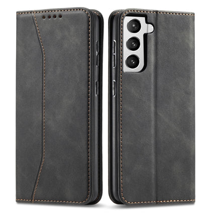 For Samsung Galaxy S21 Ultra 5G Skin-feel Calfskin Texture Magnetic Dual-Fold Horizontal Flip Leather Case with Holder & Card Slots & Wallet(Black)-garmade.com