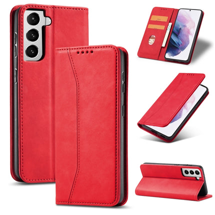 For Samsung Galaxy S21 Ultra 5G Skin-feel Calfskin Texture Magnetic Dual-Fold Horizontal Flip Leather Case with Holder & Card Slots & Wallet(Red)-garmade.com