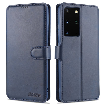 For Samsung Galaxy S21 Ultra 5G AZNS Calf Texture Horizontal Flip Leather Case with Holder & Card Slots & Wallet & Photo Frame(Blue)-garmade.com