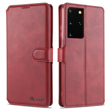 For Samsung Galaxy S21 Ultra 5G AZNS Calf Texture Horizontal Flip Leather Case with Holder & Card Slots & Wallet & Photo Frame(Red)-garmade.com