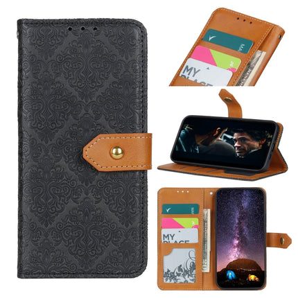 For Samsung Galaxy S21 Ultra 5G European Floral Embossed Copper Buckle Horizontal Flip PU Leather Case with Holder & Card Slots & Wallet & Photo Frame(Black)-garmade.com