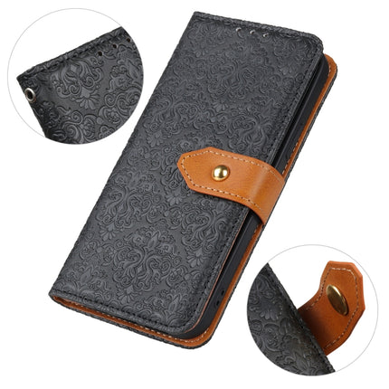 For Samsung Galaxy S21 Ultra 5G European Floral Embossed Copper Buckle Horizontal Flip PU Leather Case with Holder & Card Slots & Wallet & Photo Frame(Black)-garmade.com