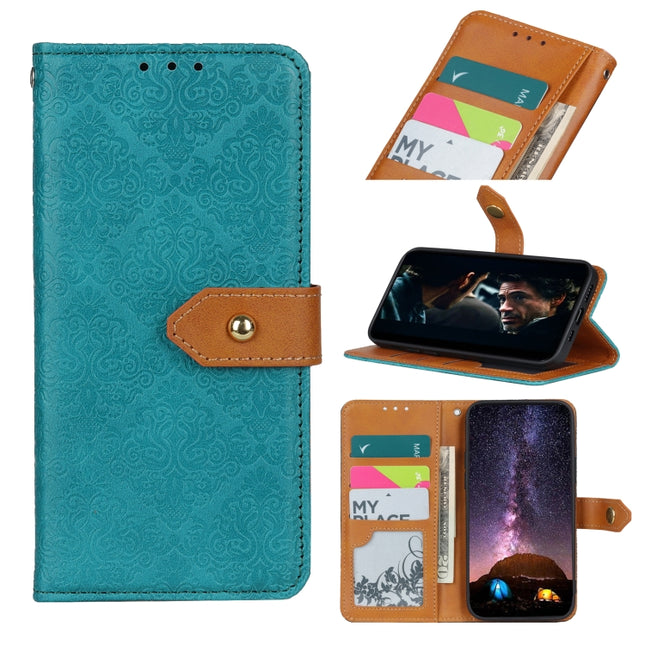 For Samsung Galaxy S21 Ultra 5G European Floral Embossed Copper Buckle Horizontal Flip PU Leather Case with Holder & Card Slots & Wallet & Photo Frame(Blue)-garmade.com