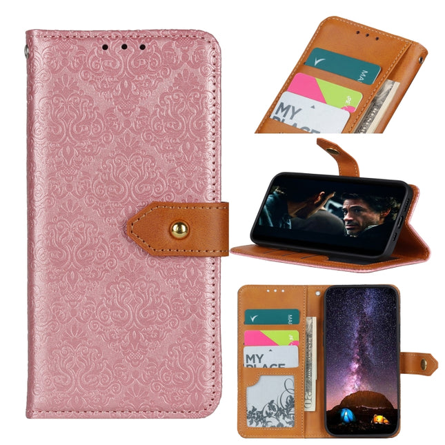 For Samsung Galaxy S21 Ultra 5G European Floral Embossed Copper Buckle Horizontal Flip PU Leather Case with Holder & Card Slots & Wallet & Photo Frame(Pink)-garmade.com