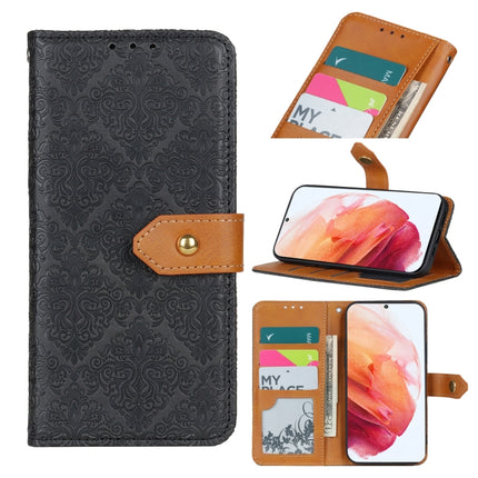 For Samsung Galaxy S21 5G European Floral Embossed Copper Buckle Horizontal Flip PU Leather Case with Holder & Card Slots & Wallet & Photo Frame(Black)-garmade.com