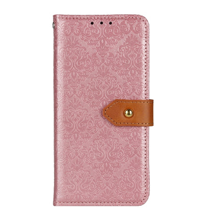 For Samsung Galaxy S21 5G European Floral Embossed Copper Buckle Horizontal Flip PU Leather Case with Holder & Card Slots & Wallet & Photo Frame(Pink)-garmade.com