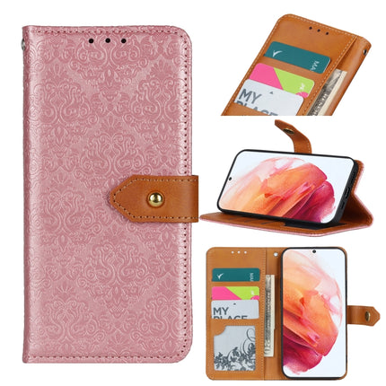 For Samsung Galaxy S21 5G European Floral Embossed Copper Buckle Horizontal Flip PU Leather Case with Holder & Card Slots & Wallet & Photo Frame(Pink)-garmade.com