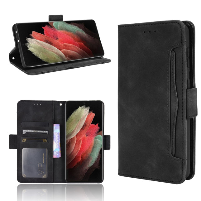 For Samsung Galaxy S21 Ultra 5G Skin Feel Calf Pattern Horizontal Flip Leather Case with Holder & Card Slots & Photo Frame(Black)-garmade.com