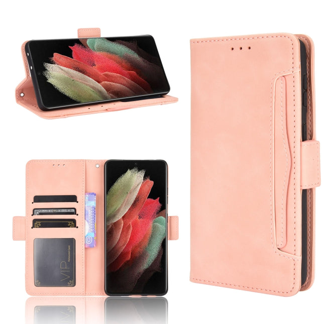 For Samsung Galaxy S21 Ultra 5G Skin Feel Calf Pattern Horizontal Flip Leather Case with Holder & Card Slots & Photo Frame(Pink)-garmade.com