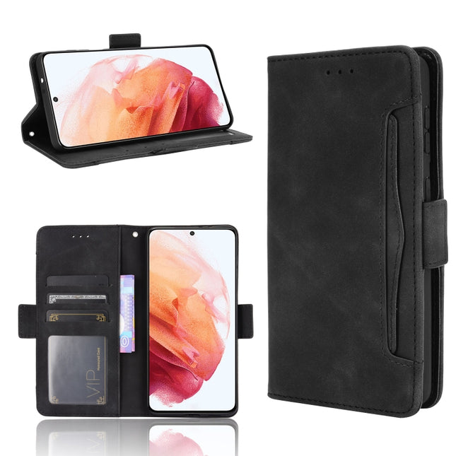 For Samsung Galaxy S21 5G Skin Feel Calf Pattern Horizontal Flip Leather Case with Holder & Card Slots & Photo Frame(Black)-garmade.com