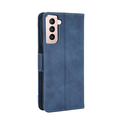 For Samsung Galaxy S21 5G Skin Feel Calf Pattern Horizontal Flip Leather Case with Holder & Card Slots & Photo Frame(Blue)-garmade.com