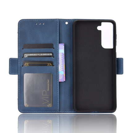 For Samsung Galaxy S21 5G Skin Feel Calf Pattern Horizontal Flip Leather Case with Holder & Card Slots & Photo Frame(Blue)-garmade.com