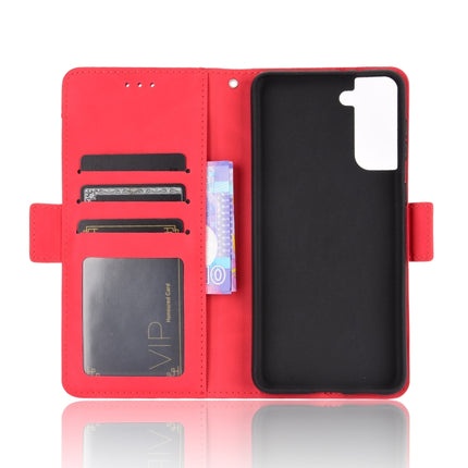 For Samsung Galaxy S21 5G Skin Feel Calf Pattern Horizontal Flip Leather Case with Holder & Card Slots & Photo Frame(Red)-garmade.com