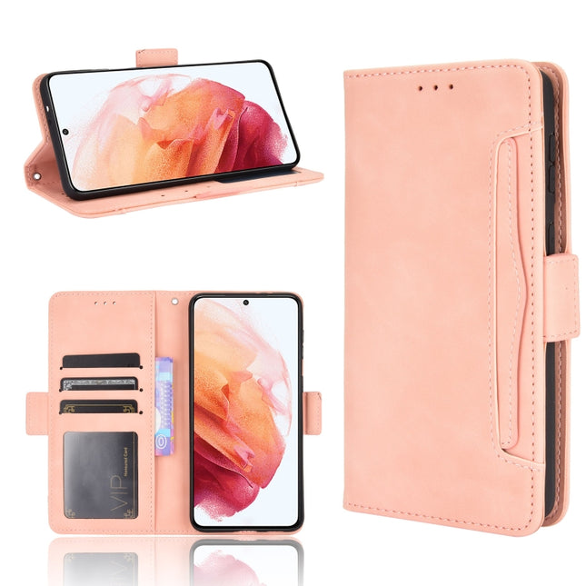 For Samsung Galaxy S21 5G Skin Feel Calf Pattern Horizontal Flip Leather Case with Holder & Card Slots & Photo Frame(Pink)-garmade.com