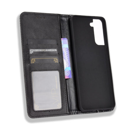 For Samsung Galaxy S21 5G Magnetic Buckle Retro Crazy Horse Texture Horizontal Flip Leather Case with Holder & Card Slots & Photo Frame(Black)-garmade.com