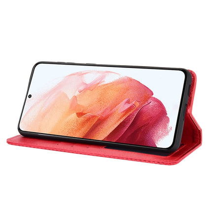 For Samsung Galaxy S21 5G Magnetic Buckle Retro Crazy Horse Texture Horizontal Flip Leather Case with Holder & Card Slots & Photo Frame(Red)-garmade.com