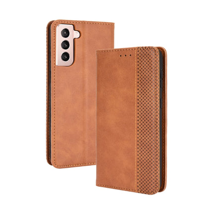 For Samsung Galaxy S21 5G Magnetic Buckle Retro Crazy Horse Texture Horizontal Flip Leather Case with Holder & Card Slots & Photo Frame(Brown)-garmade.com