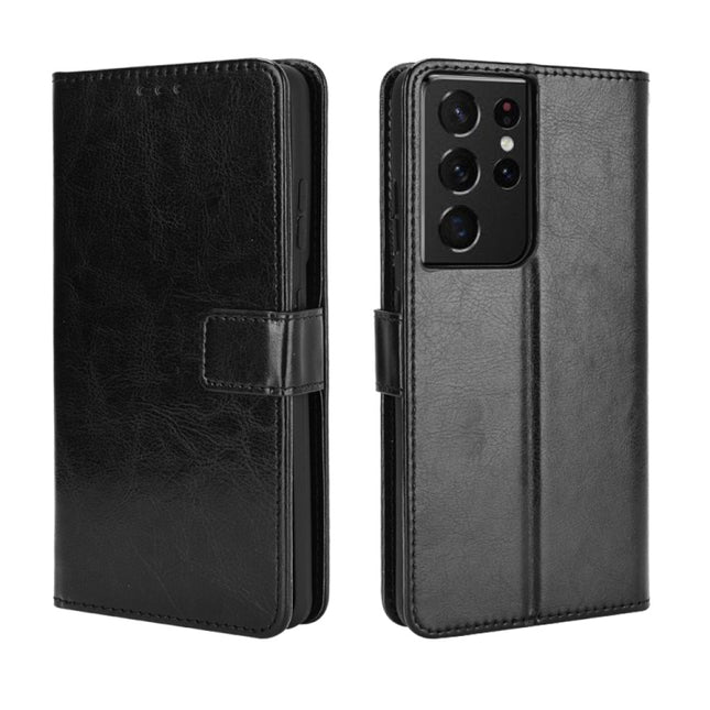 For Samsung Galaxy S21 Ultra 5G Retro Crazy Horse Texture Horizontal Flip Leather Case with Holder & Card Slots & Photo Frame(Black)-garmade.com