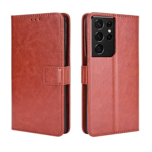 For Samsung Galaxy S21 Ultra 5G Retro Crazy Horse Texture Horizontal Flip Leather Case with Holder & Card Slots & Photo Frame(Brown)-garmade.com