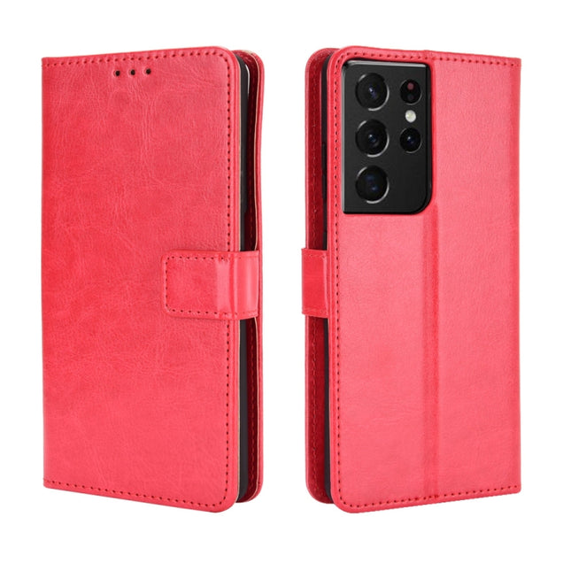 For Samsung Galaxy S21 Ultra 5G Retro Crazy Horse Texture Horizontal Flip Leather Case with Holder & Card Slots & Photo Frame(Red)-garmade.com