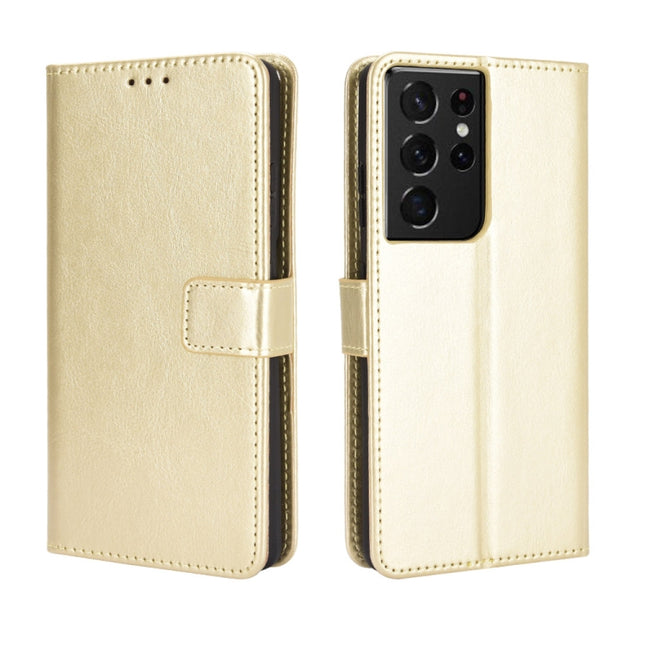 For Samsung Galaxy S21 Ultra 5G Retro Crazy Horse Texture Horizontal Flip Leather Case with Holder & Card Slots & Photo Frame(Gold)-garmade.com