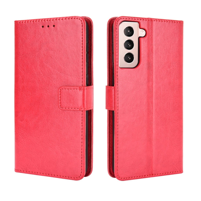 For Samsung Galaxy S21 5G Retro Crazy Horse Texture Horizontal Flip Leather Case with Holder & Card Slots & Photo Frame(Red)-garmade.com