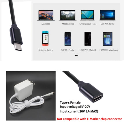 Type-C / USB-C Male to Female PD Power Extended Cable, Length:1m-garmade.com