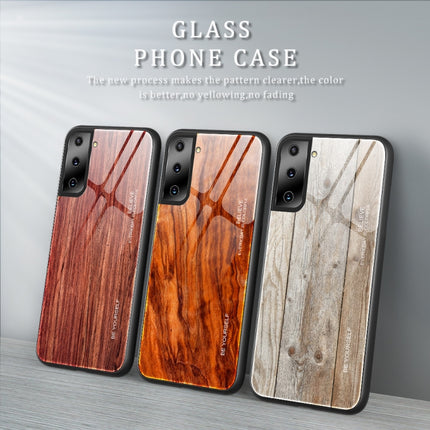 For Samsung Galaxy S21 5G Wood Grain Glass Protective Case(M03)-garmade.com