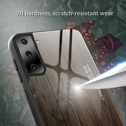 For Samsung Galaxy S21 5G Wood Grain Glass Protective Case(M04)-garmade.com
