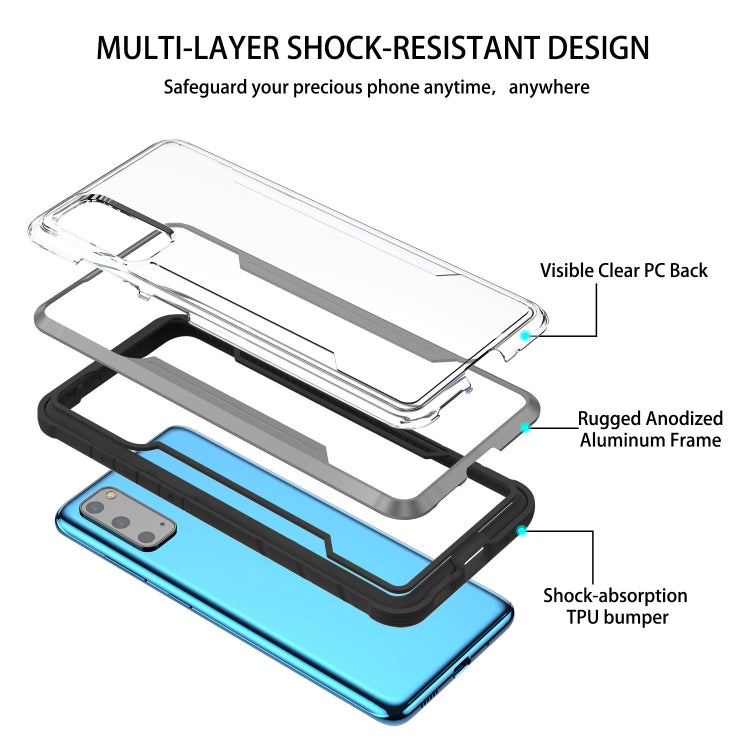 For Samsung Galaxy S20 iPAKY Thunder Series Aluminum Frame + TPU Bumper + Clear PC Shockproof Case(Black + Grey)-garmade.com
